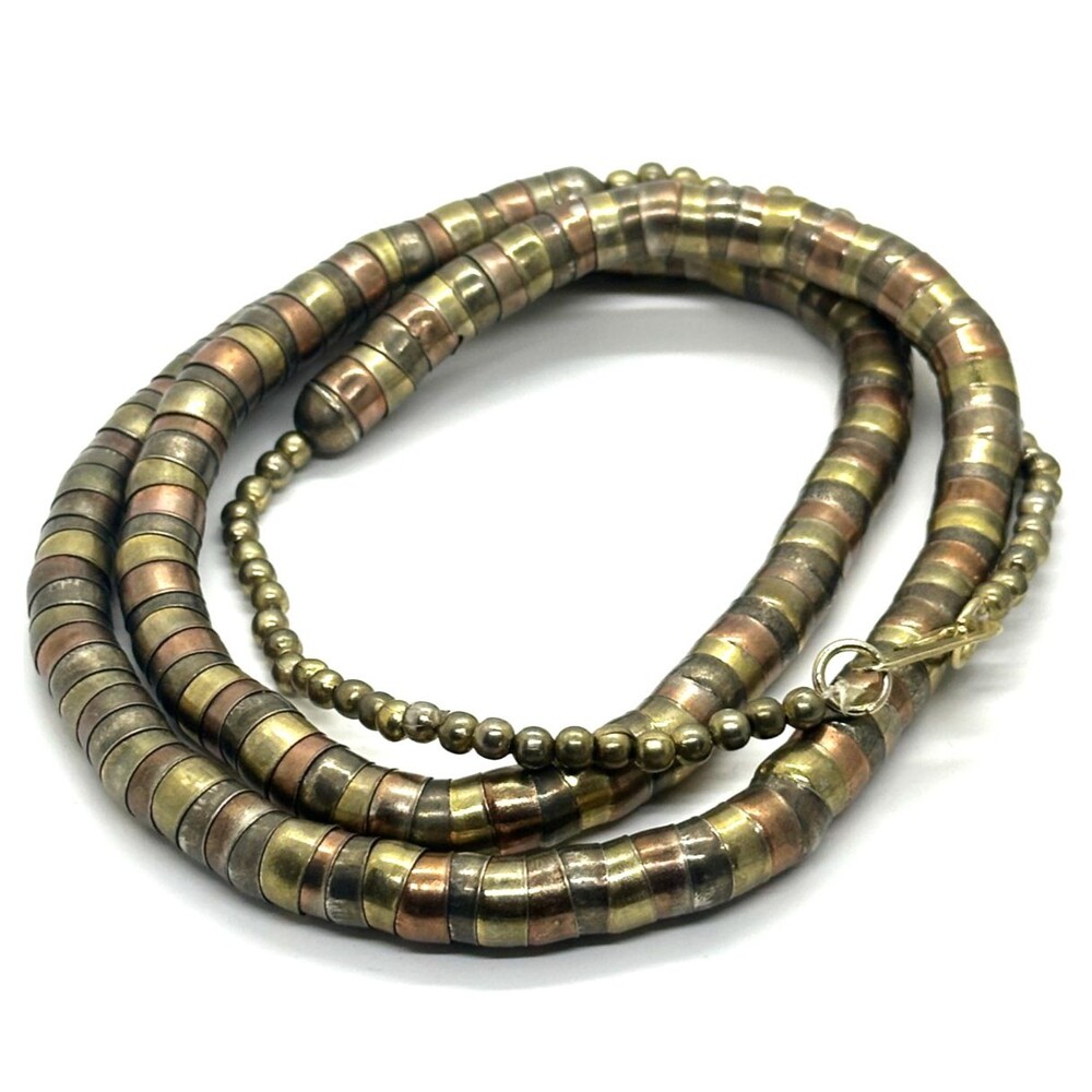 Brutalist Necklace Flexible Snake Chain Bendable Sculptural Tri-Tone 40 Inch